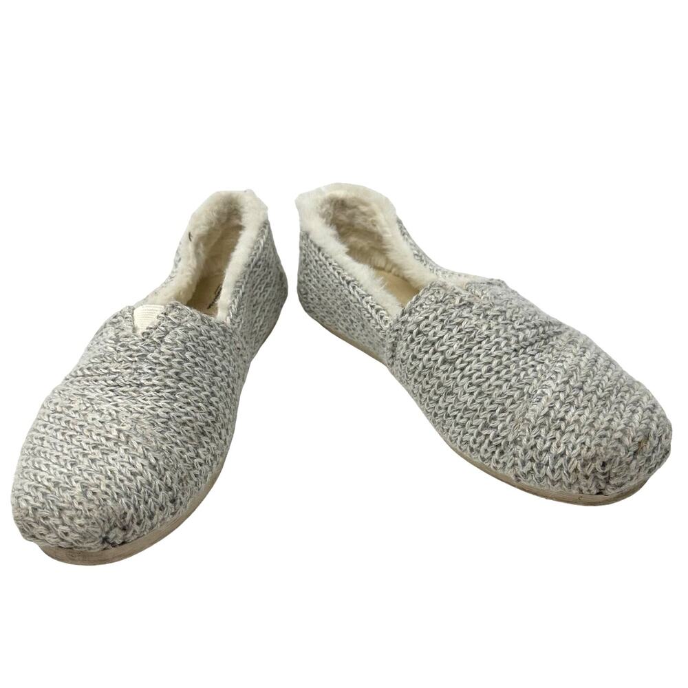 Toms Size 8 Flats Gray Basket Weave Faux Fur Lined Cloud Bound Sole Comfort Shoe